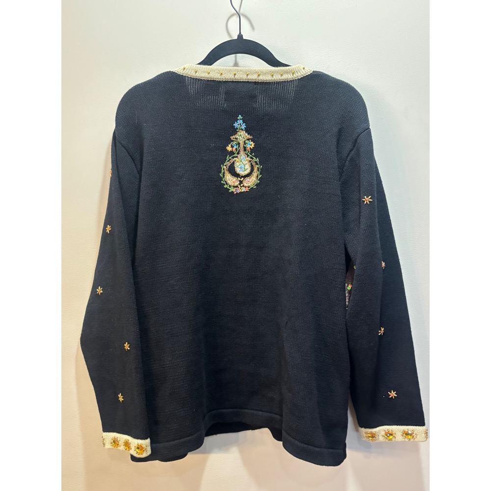 Vtg Storybook Knits 1X Black Elephant Sequin Embellished Button Cardigan Sweater - Picture 2 of 13